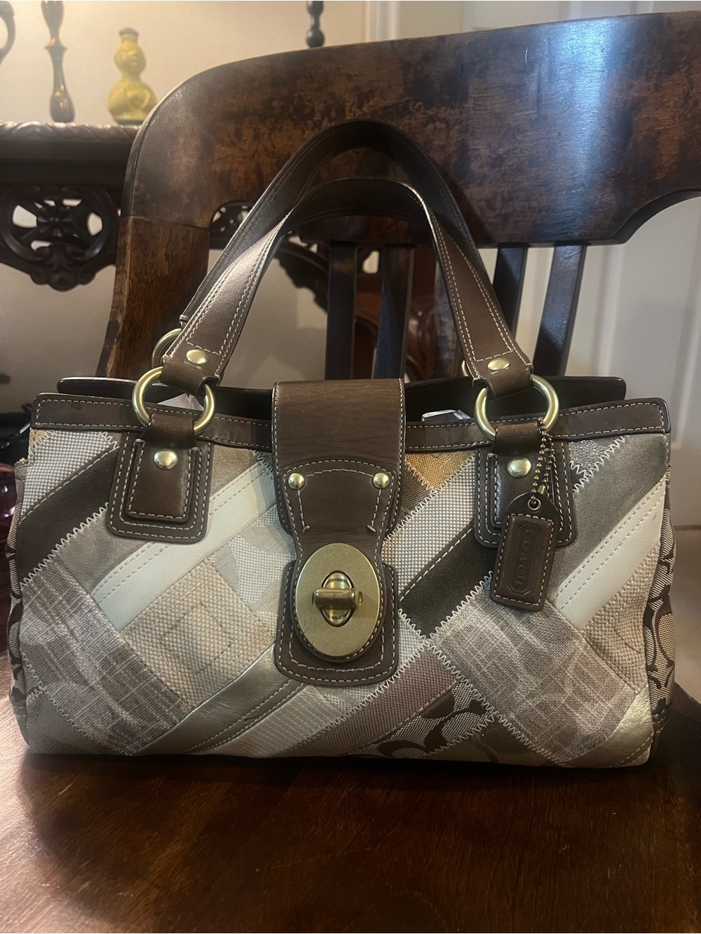 Vintage Coach Holiday Patchwork Satchel Turnlock Bag w/ wallet – Rare Y2K Find! - Picture 2 of 10